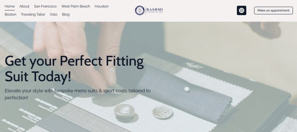 rashmi custom tailors homepage
