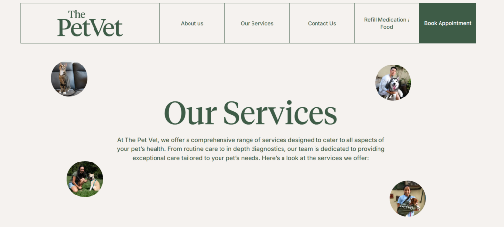 the pet vet homepage